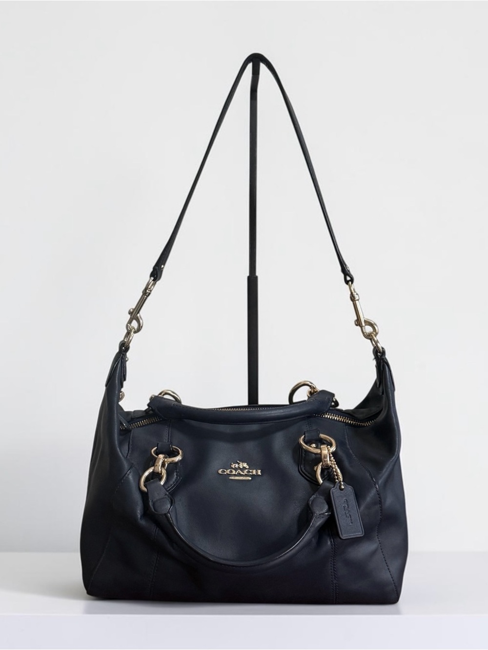Coach Navy Blue Leather Satchel Shoulder Bag! EUC!!